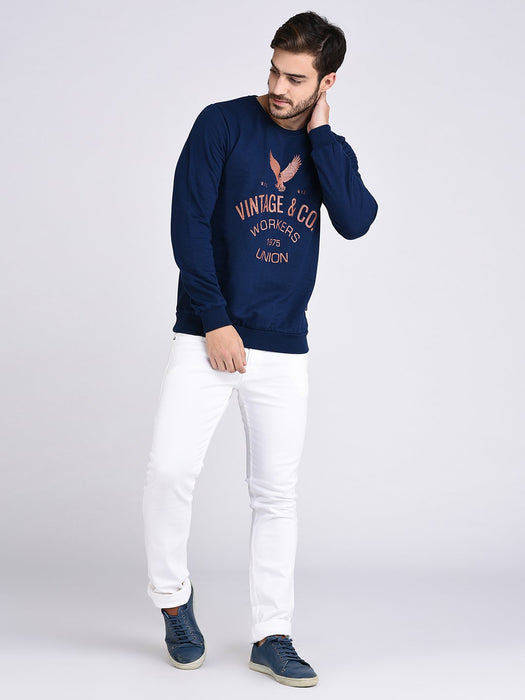 Blue Fleece Printed Sweatshirt-Full