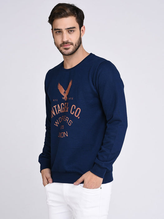 Blue Fleece Printed Sweatshirt-Full