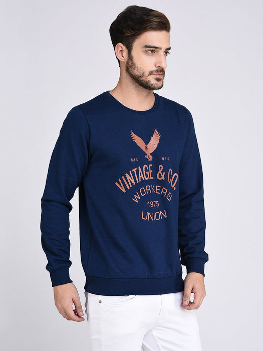 Blue Fleece Printed Sweatshirt-Full