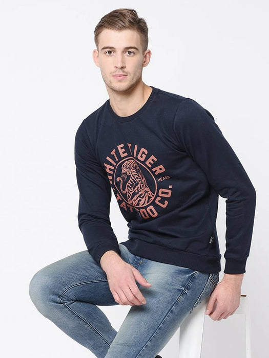 Navy Printed Sweatshirt For Men