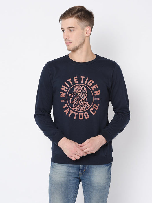 Navy Printed Sweatshirt For Men