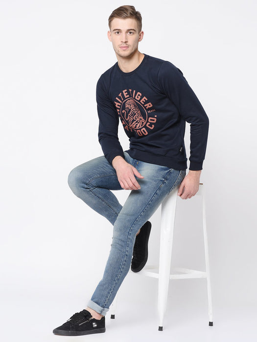 Navy Printed Sweatshirt For Men