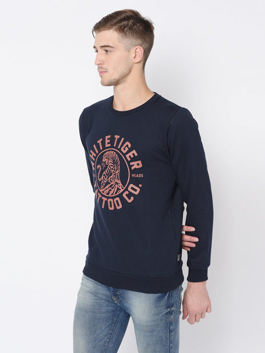 Navy Printed Sweatshirt For Men