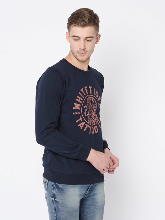 Navy Printed Sweatshirt For Men