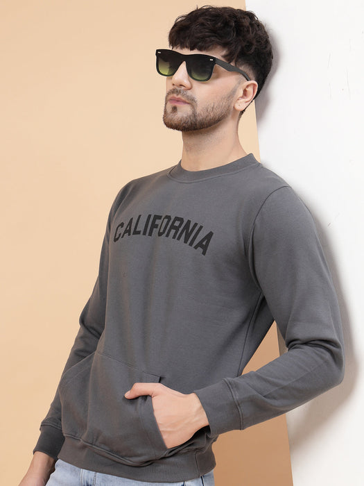 Dark Grey CALIFORNIA Print Round Neck Fleece Sweatshirt