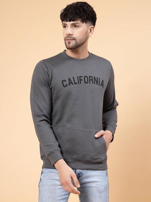 Dark Grey CALIFORNIA Print Round Neck Fleece Sweatshirt