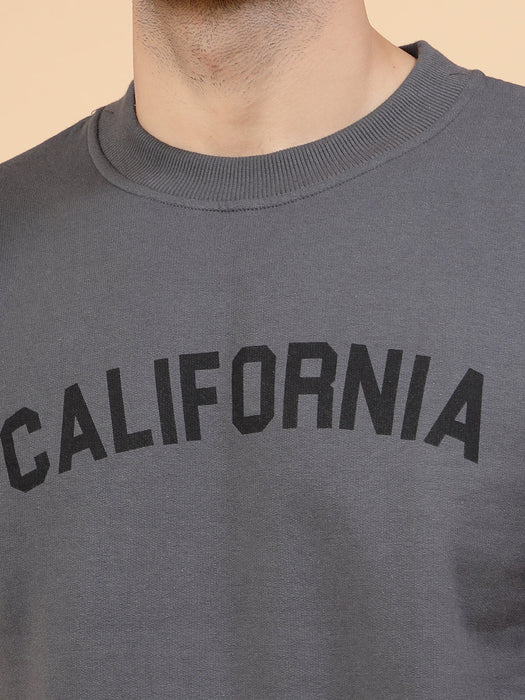 Dark Grey CALIFORNIA Print Round Neck Fleece Sweatshirt