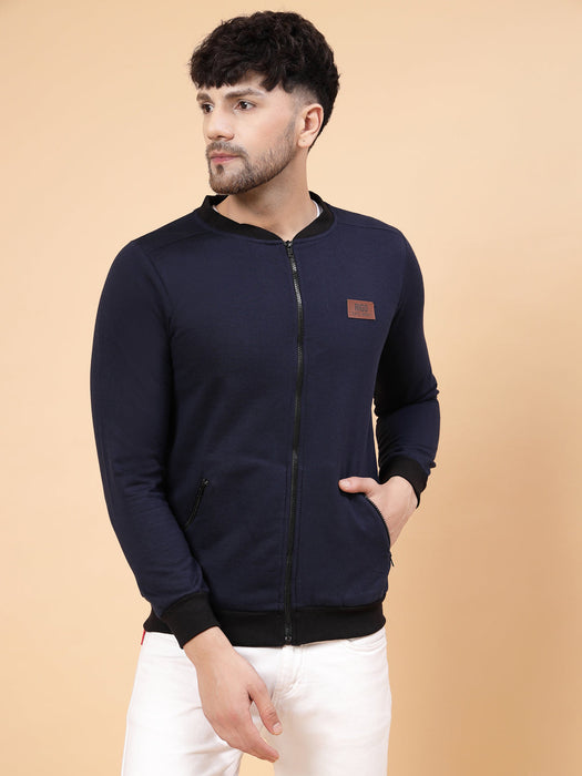 Front Zip With Mandarin Collar Fleece Bomber Jacket