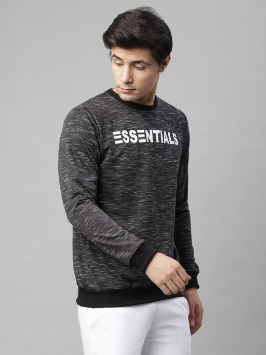 Black Self Texture ESSENTIALS Print Fleece Round Neck Sweatshirt