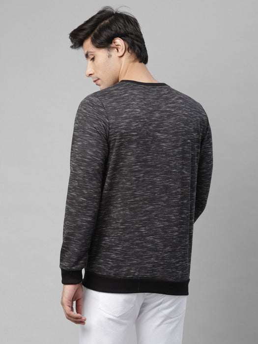 Black Self Texture ESSENTIALS Print Fleece Round Neck Sweatshirt