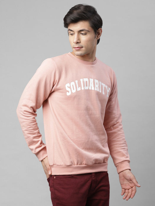 Coral Pink Placement Print Round Neck Fleece Sweatshirt