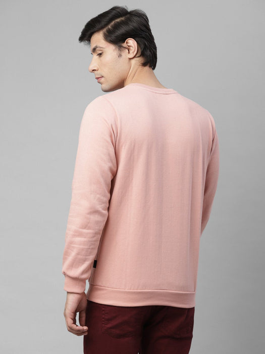 Coral Pink Placement Print Round Neck Fleece Sweatshirt