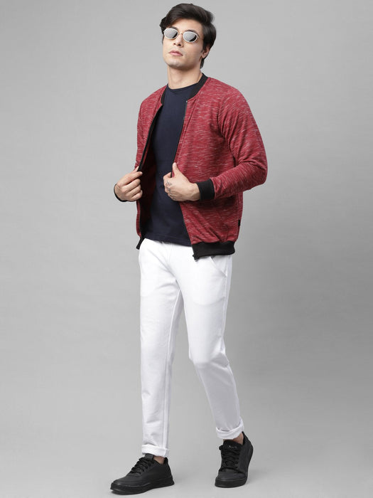 Maroon Self Texture Fleece Bomber Jacket