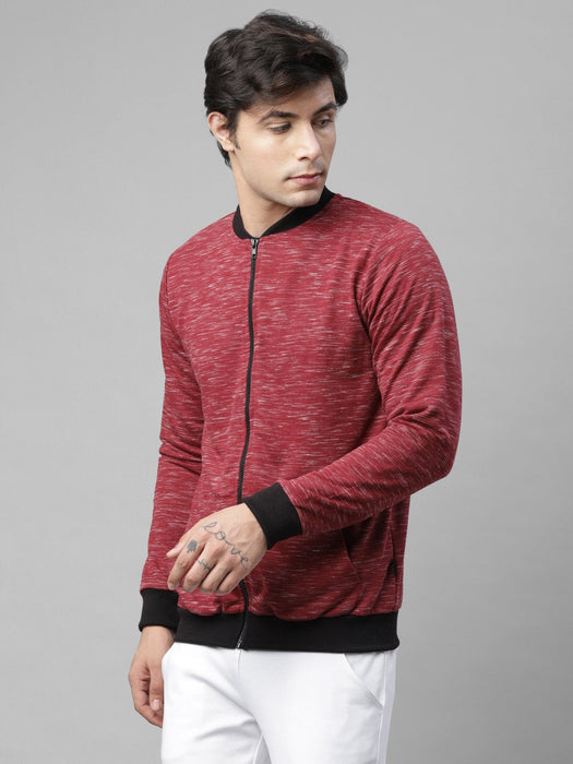 Maroon Self Texture Fleece Bomber Jacket