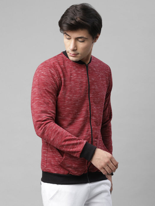 Maroon Self Texture Fleece Bomber Jacket