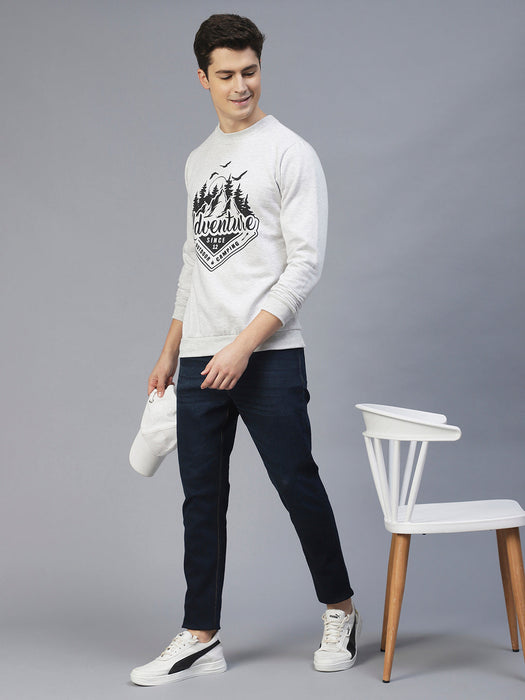 Acro Melange Printed Round Neck Fleece Sweatshirt