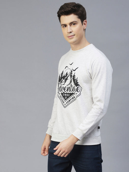 Acro Melange Printed Round Neck Fleece Sweatshirt