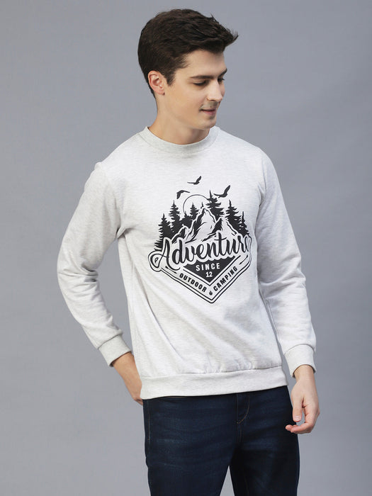 Acro Melange Printed Round Neck Fleece Sweatshirt