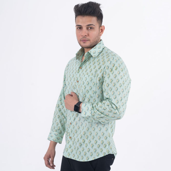 Sea Green Buti Gray Casual Shirt