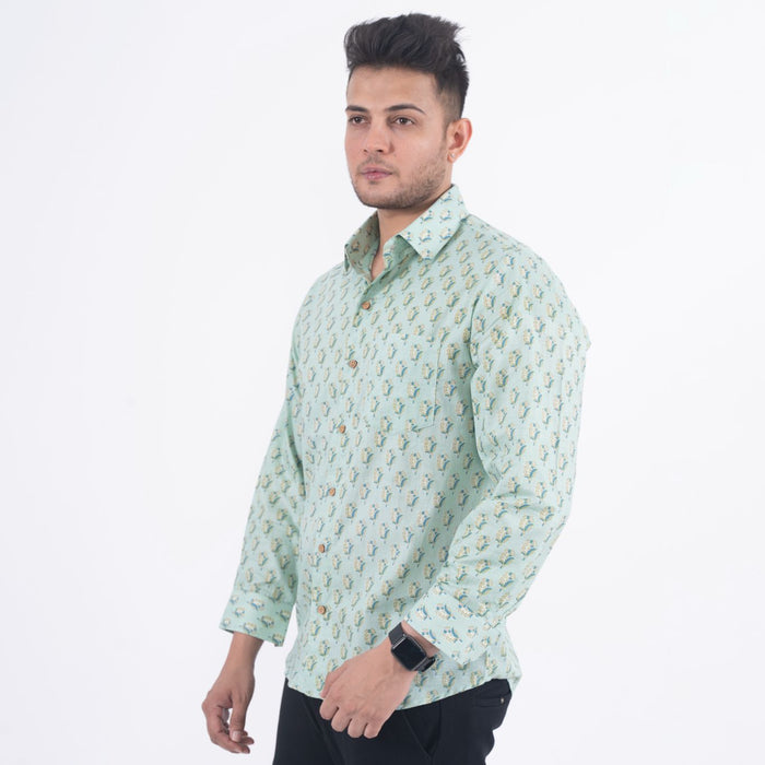 Sea Green Buti Gray Casual Shirt