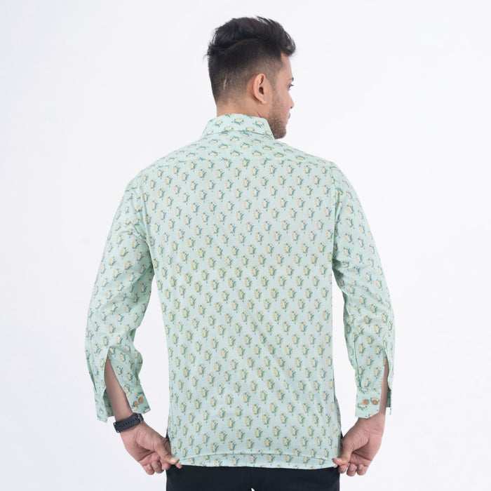 Sea Green Buti Gray Casual Shirt