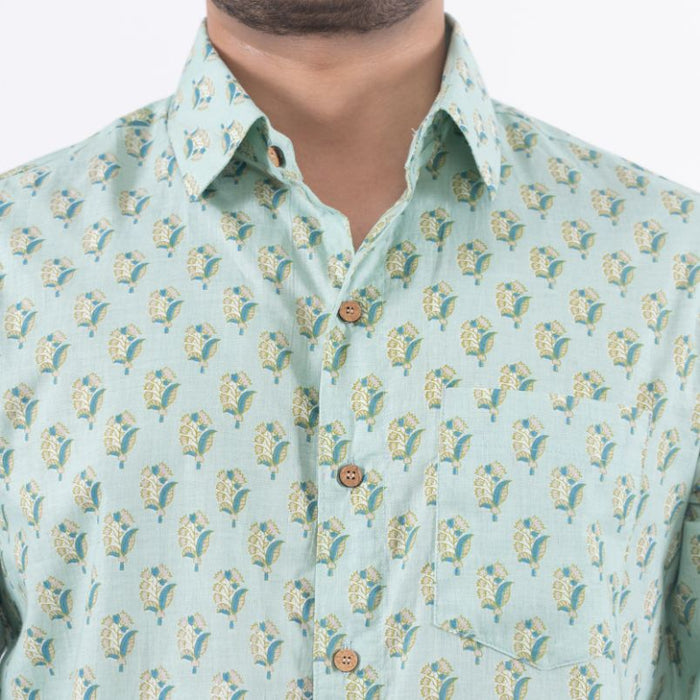 Sea Green Buti Gray Casual Shirt