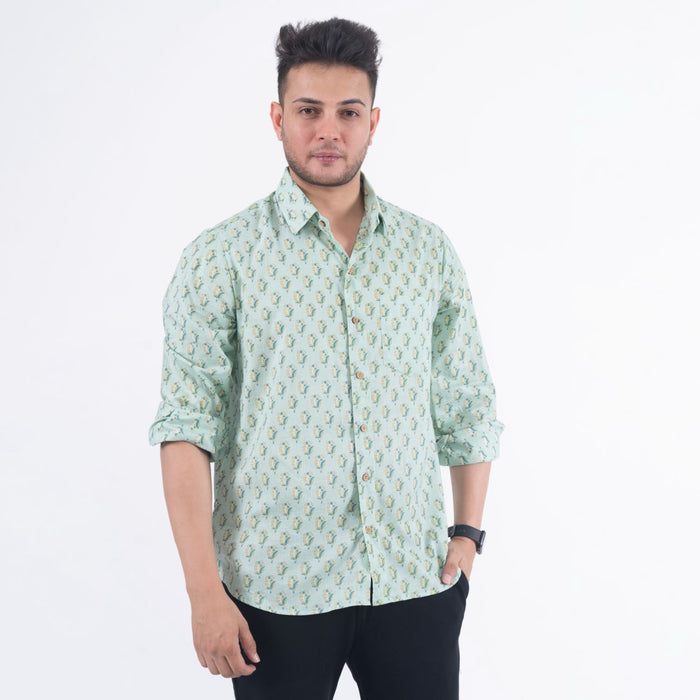 Sea Green Buti Gray Casual Shirt