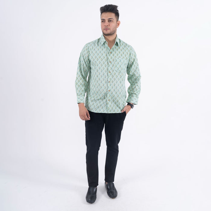 Sea Green Buti Gray Casual Shirt