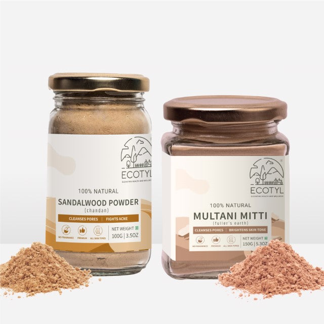 Face Pack Combo - Sandalwood Powder And Multani Mitti | Duo For Skin Brightening And Glow | 100G + 150G