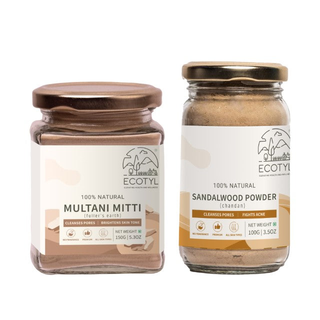 Face Pack Combo - Sandalwood Powder And Multani Mitti | Duo For Skin Brightening And Glow | 100G + 150G