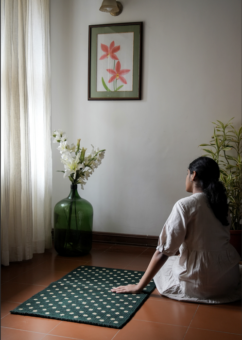 Green Polka Jute Mat