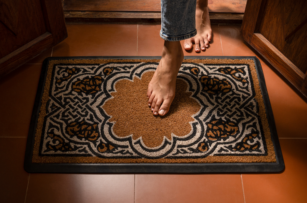 Brown and White Lotus Portrait Mat