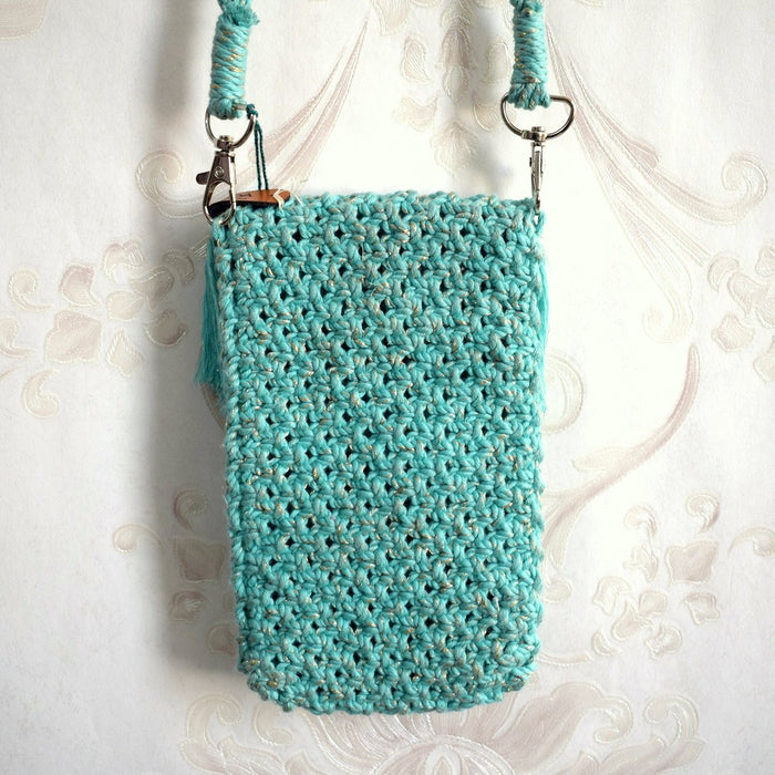 Sea Green Macrame Cross Body Mobile Sling Bag