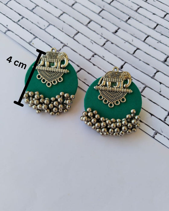 Sea Green Silver Elephant Studs Earrings