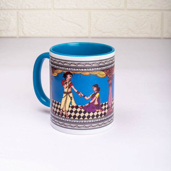 Ceramic Shringaar Pattachitra Mug with Coaster - Blue