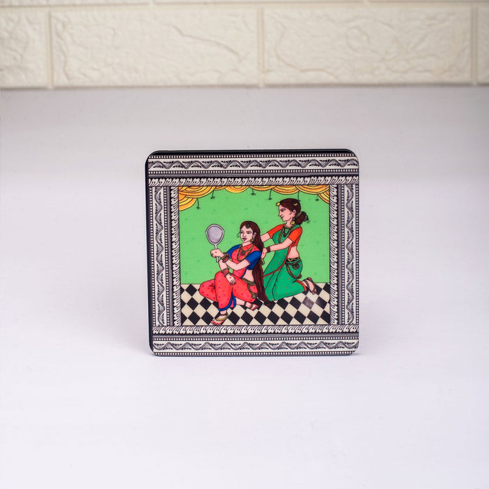 Ceramic Shringaar Pattachitra Mug with Coaster - Green