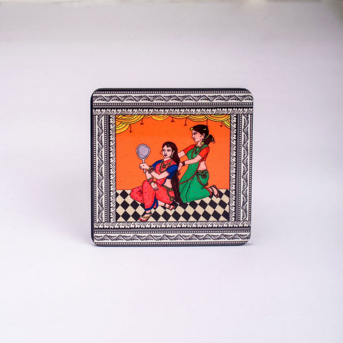 Ceramic Shringaar Pattachitra Mug with Coaster - Orange