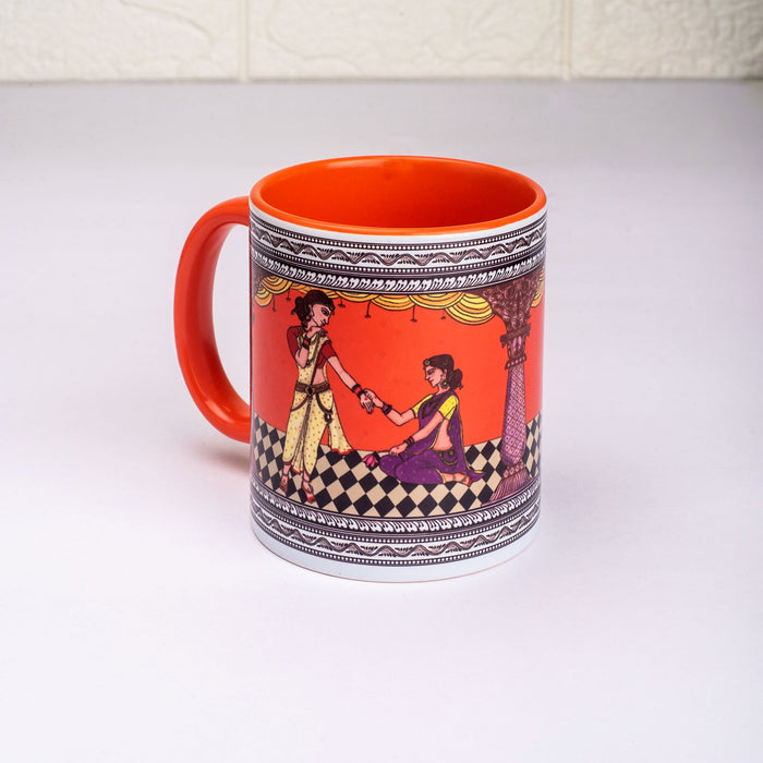 Ceramic Shringaar Pattachitra Mug with Coaster - Orange