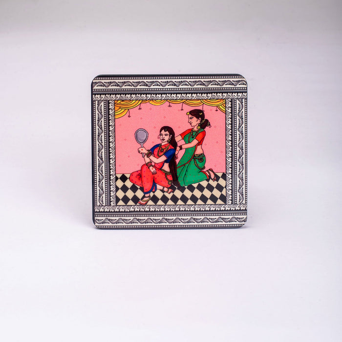 Ceramic Shringaar Pattachitra Mug with Coaster - Pink