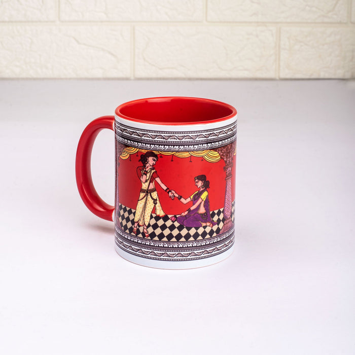 Ceramic Shringaar Pattachitra Mug with Coaster - Red