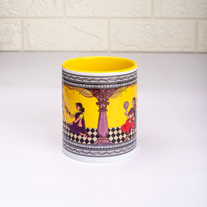 Ceramic Shringaar Pattachitra Mug with Coaster - Yellow