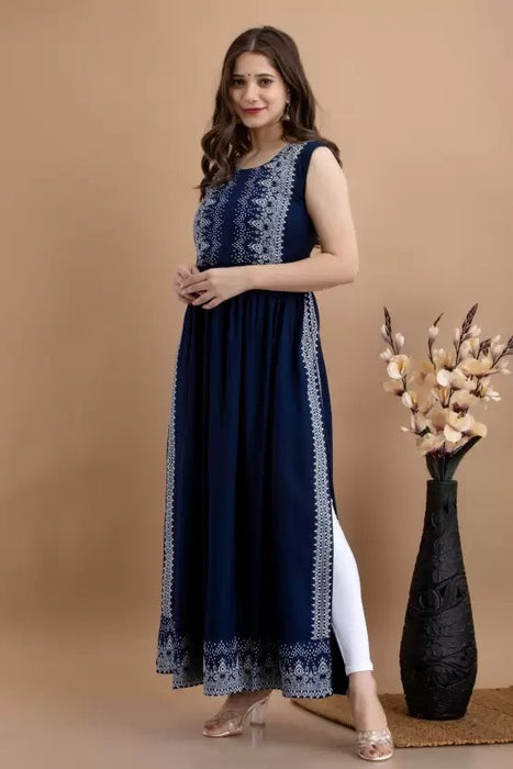 Jeniffer Ankle Length Printed Kurti for Women (Blue)-KR-10