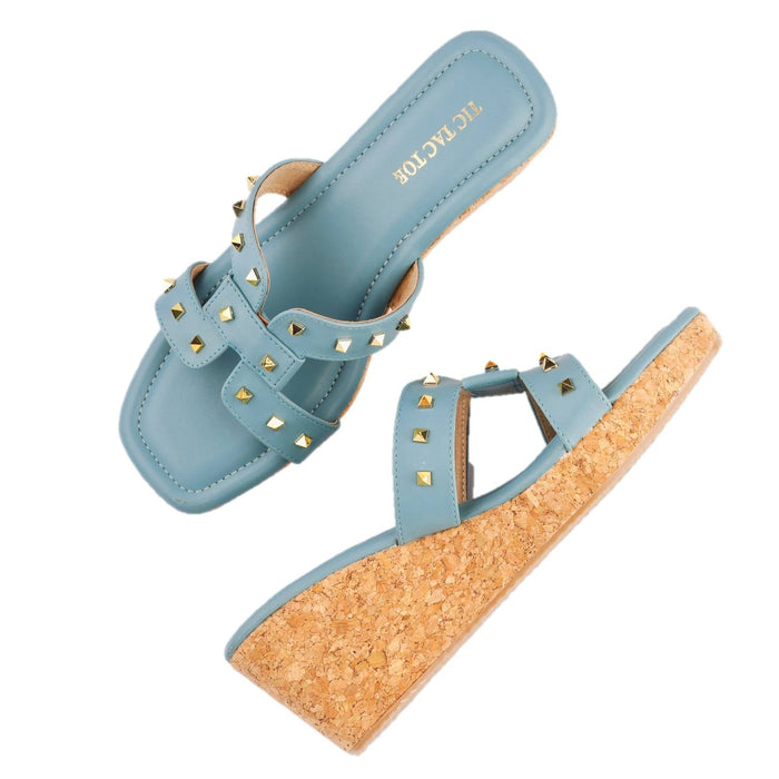 Teal Studs Slip On Wedge