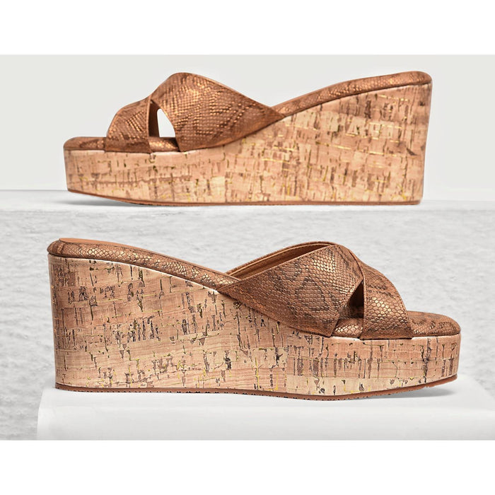 Brown Metallic Cross Wedge