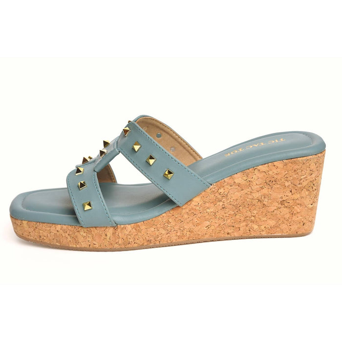 Teal Studs Slip On Wedge