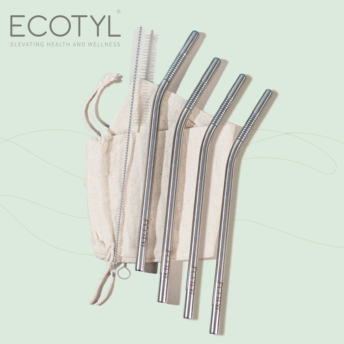 Stainless Steel Straw Bent With Cleaning Brush | Reusable Straws | Set Of 4