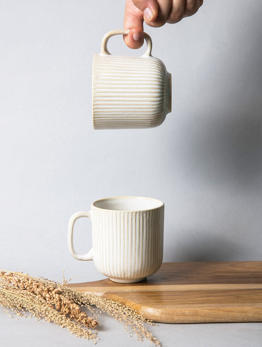 Ceramic Stoneware Striped Ivory Mug