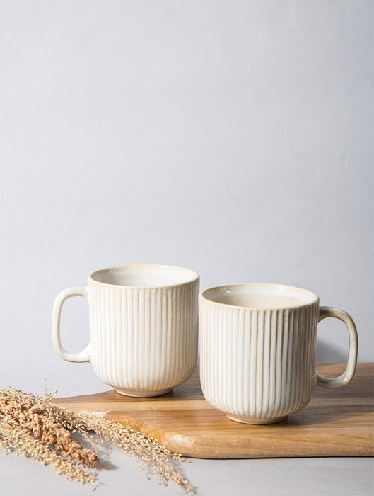 Ceramic Stoneware Striped Ivory Mug