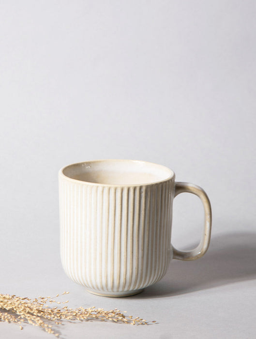 Ceramic Stoneware Striped Ivory Mug