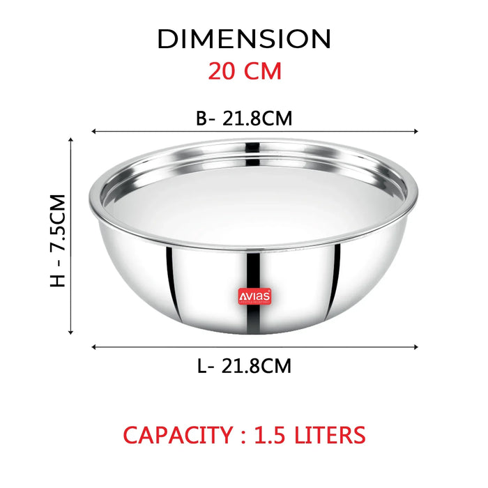 Premium Stainless Steel Triply Tasla With Steel Lid | 3 Layers, 2.5Mm Thickness, Induction Friendly | 20Cm/22Cm/24Cm/26Cm